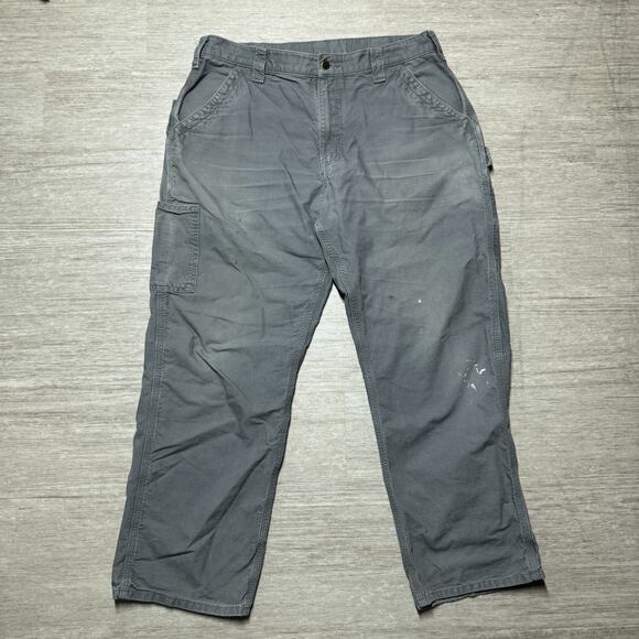 Carhartt Canvas Carpenter Pants Mens 36x30 Dungaree Gray Workwear B151 FAT - Picture 1 of 7